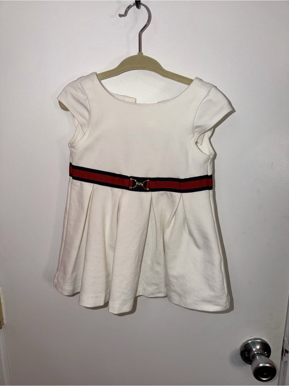 Janie and Jack White Girls' Dress with Red and Navy Belt Accent